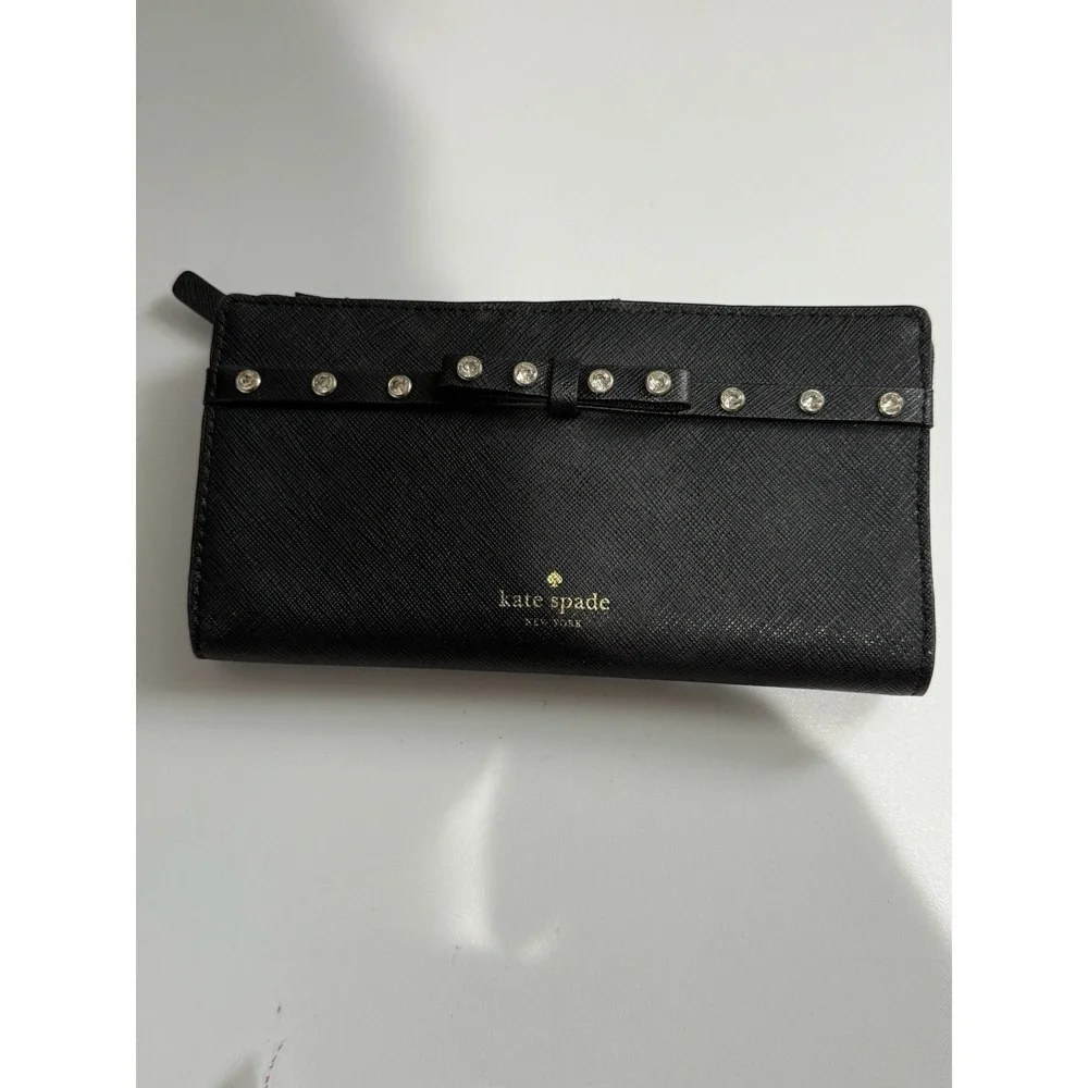 Kate Spade New York 250754 Womens Laurel Way Jeweled Clutch Wallet Black Bling R